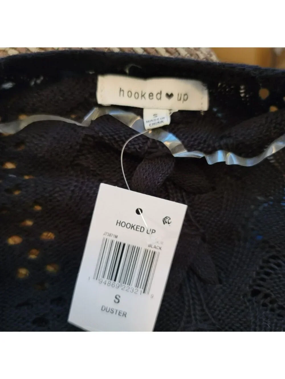 Womans Black Duster Lacy Open Knit Weave Cardigan Sweater Size Small NWT jj3597